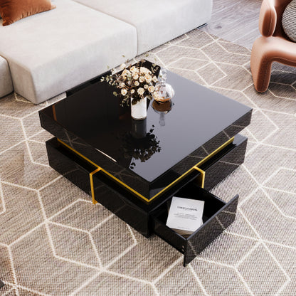 The Aurum | High-Gloss Coffee Table with Gold Accents