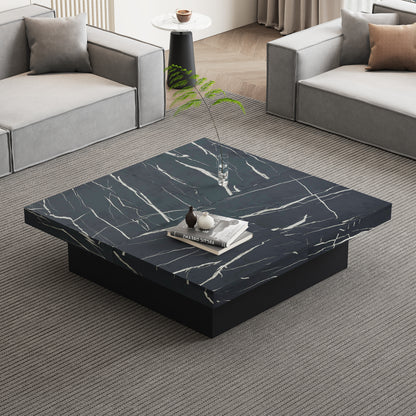 The Marbre | Marble-Look Square Coffee Table with Sliding Drawers