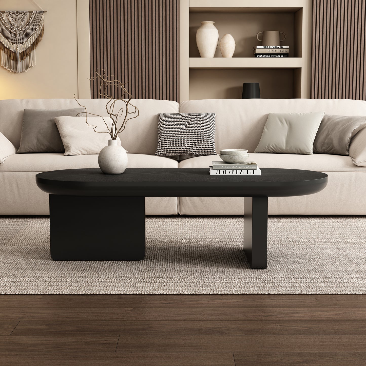 The Obsidian Oval | Matte Black Coffee Table