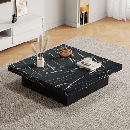 The Marbre | Marble-Look Square Coffee Table with Sliding Drawers