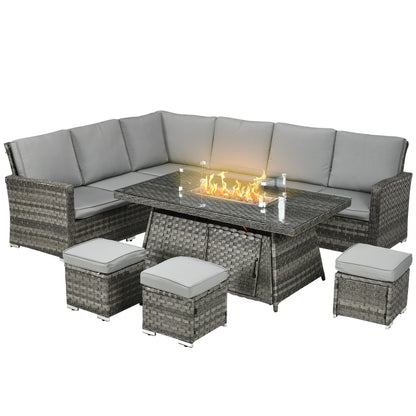 The Ember | 7-Piece Rattan Fire Pit Corner Sofa Set in Grey