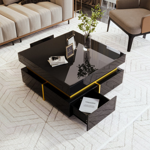 The Aurum | High-Gloss Coffee Table with Gold Accents