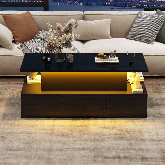 The Lumière | Liftable LED Coffee Table with Hidden Storage in Black