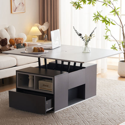 The Elevé | Lift-Top Coffee Table with Drawers in Grey