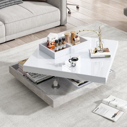 The Pivôt | 360° Rotating Marble-Look Coffee Table in White