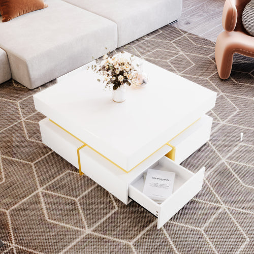 The Aurum | High-Gloss Coffee Table with Gold Accents