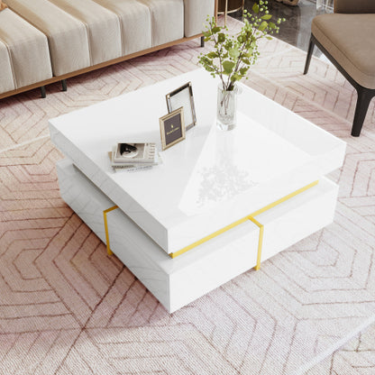 The Aurum | High-Gloss Coffee Table with Gold Accents