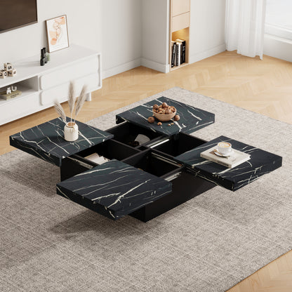 The Marbre | Marble-Look Square Coffee Table with Sliding Drawers