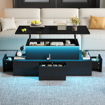 The Lumière | Liftable LED Coffee Table with Hidden Storage in Black