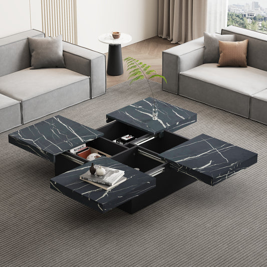 The Marbre | Marble-Look Square Coffee Table with Sliding Drawers