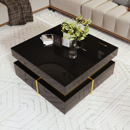 The Aurum | High-Gloss Coffee Table with Gold Accents