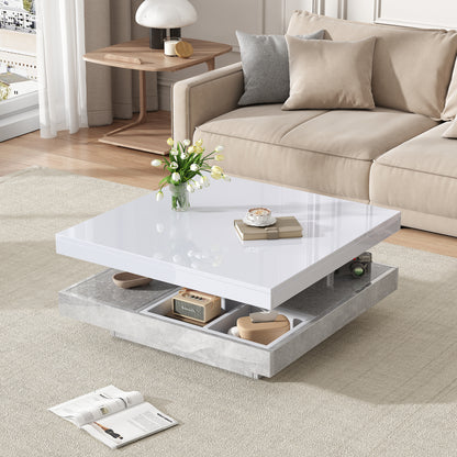 The Pivôt | 360° Rotating Marble-Look Coffee Table in White