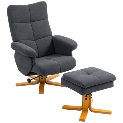 The Settle | Linen Recliner Chair with Storage Ottoman in Grey