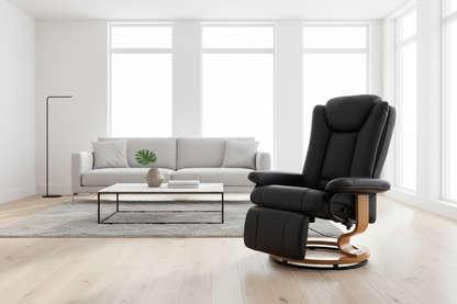 The Noir | Faux Leather Swivel Recliner Chair in Black