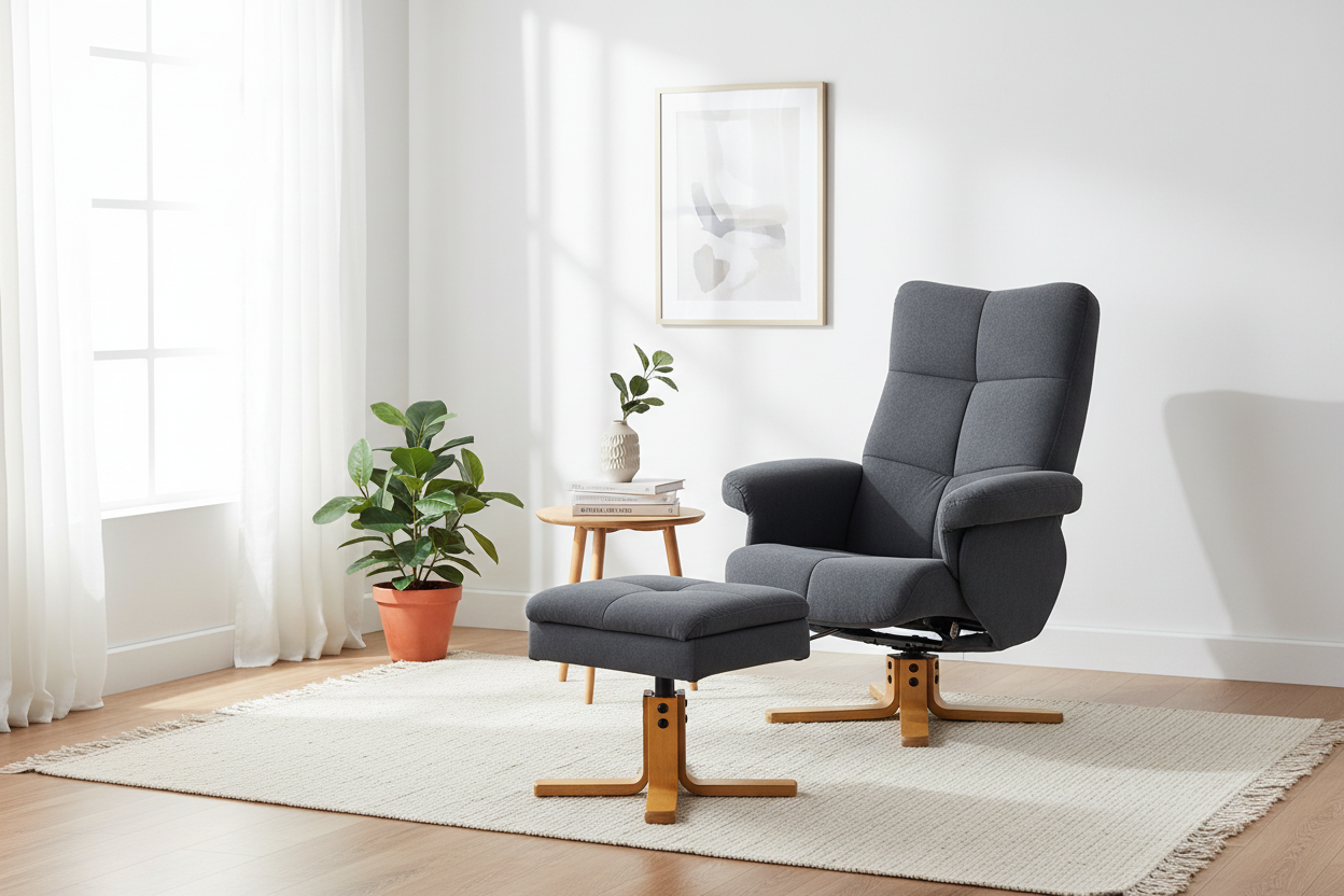 The Settle | Linen Recliner Chair with Storage Ottoman in Grey