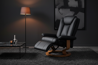 The Noir | Faux Leather Swivel Recliner Chair in Black