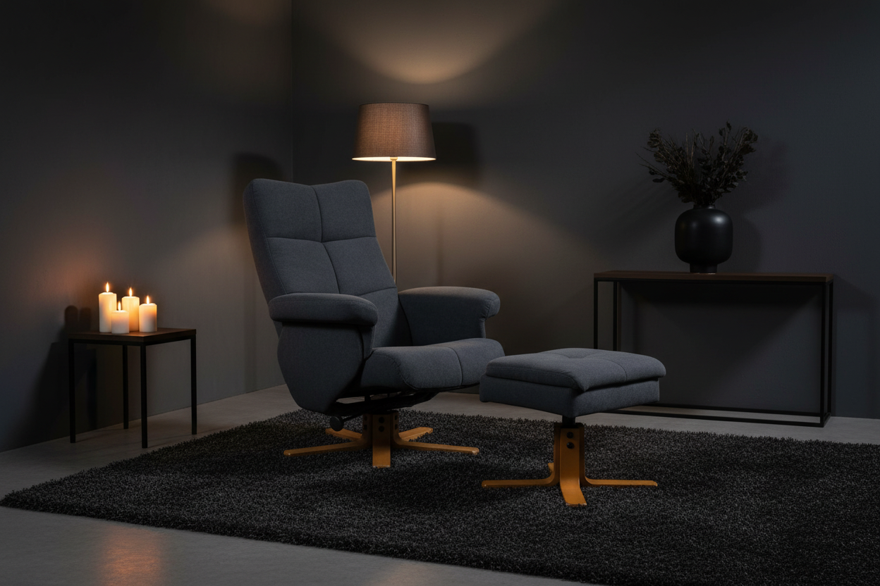 The Settle | Linen Recliner Chair with Storage Ottoman in Grey