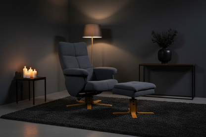 The Settle | Linen Recliner Chair with Storage Ottoman in Grey