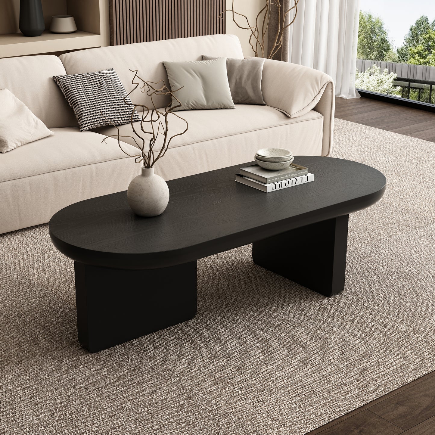 The Obsidian Oval | Matte Black Coffee Table