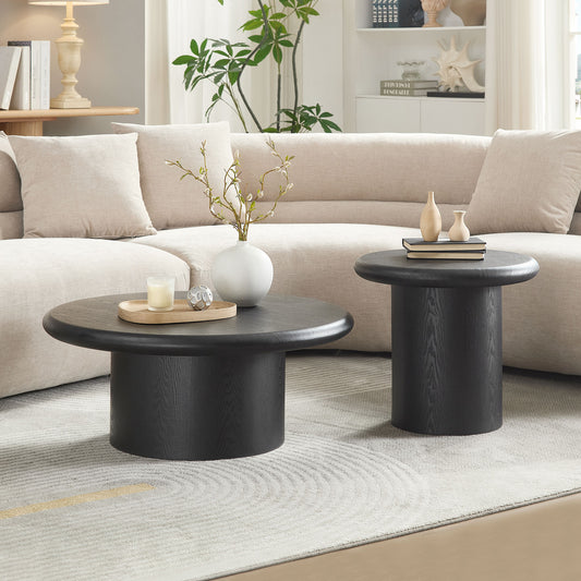 The Noir Duo | Round Coffee Table Set in Black