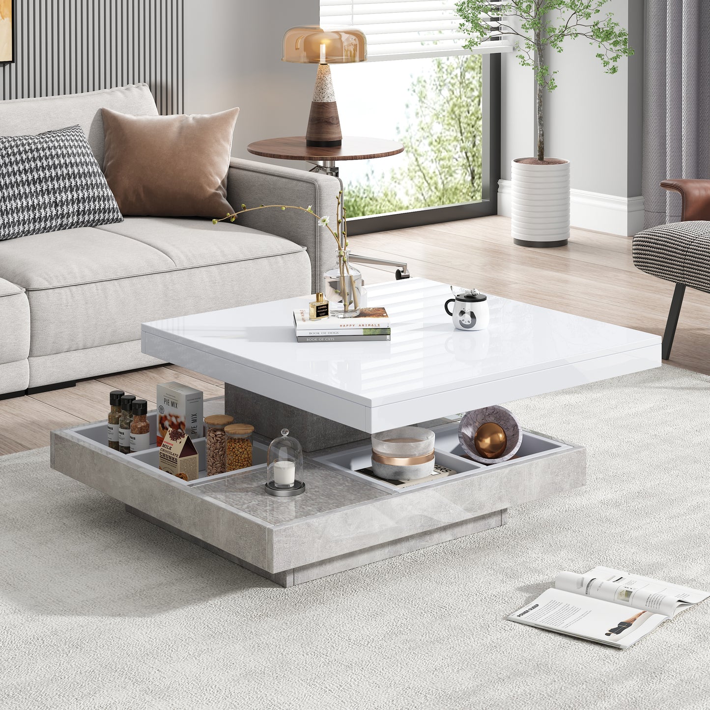 The Pivôt | 360° Rotating Marble-Look Coffee Table in White