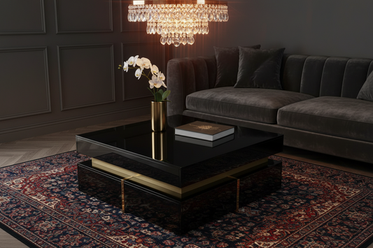 The Aurum | High-Gloss Coffee Table with Gold Accents