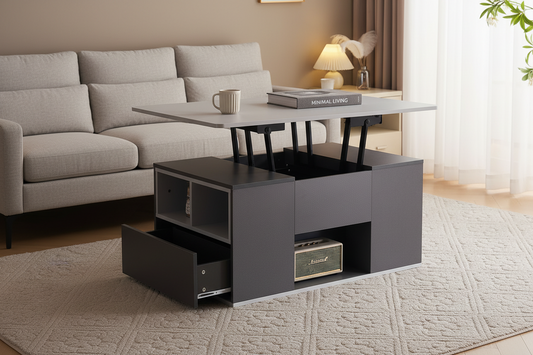 The Elevé | Lift-Top Coffee Table with Drawers in Grey
