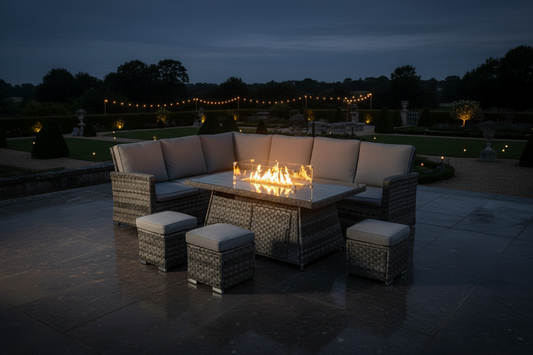 The Ember | 7-Piece Rattan Fire Pit Corner Sofa Set in Grey
