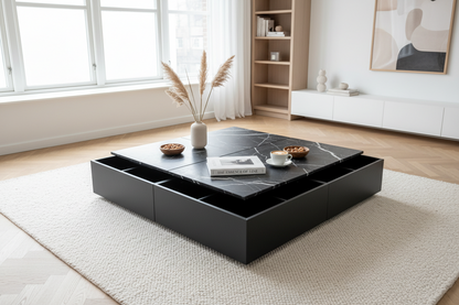 The Marbre | Marble-Look Square Coffee Table with Sliding Drawers