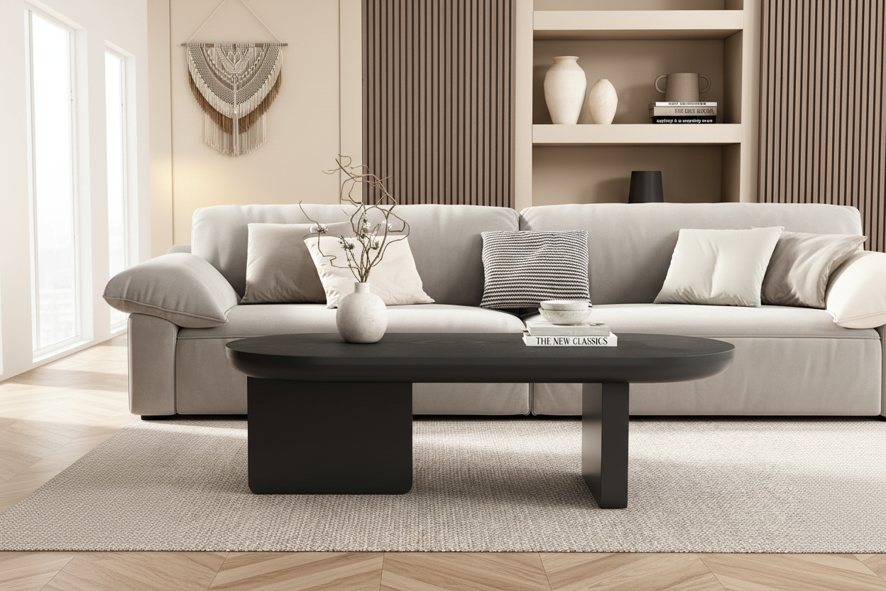 The Obsidian Oval | Matte Black Coffee Table