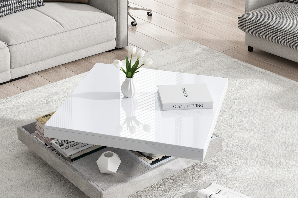 The Pivôt | 360° Rotating Marble-Look Coffee Table in White